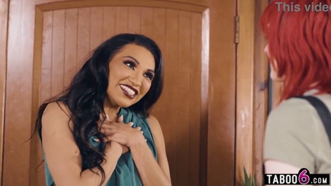 Latina trans wife Ella Hollywood and husband have a threesome with shemale babysitter Jesse Dubai