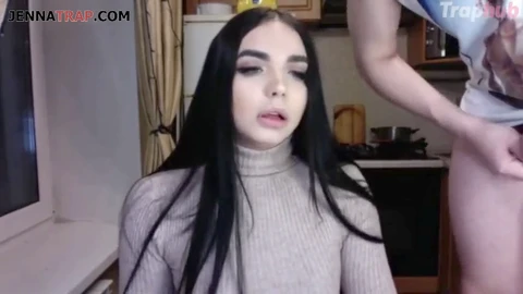 Russian shemale enjoys pink dildo, sucks and gets anal