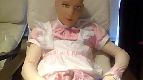 Sensual breath play with doll mask