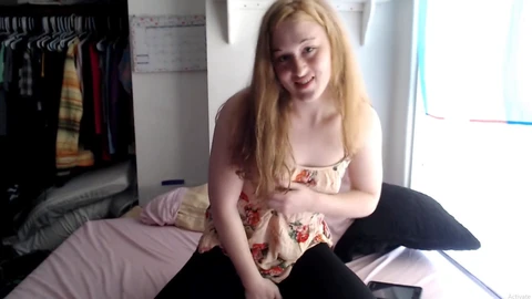Teenage redhead in solo masturbation at home