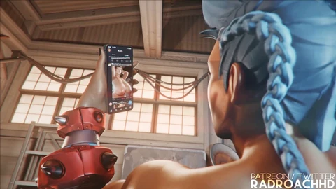 Action de gym futanari avec un énorme pénis brisant son gros sexe