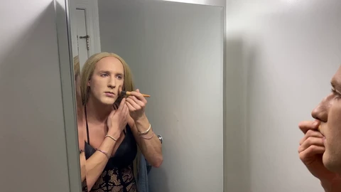 Hot sissy transformation from masculine to feminine beauty